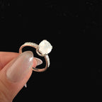 Large natural rainbow moonstone & white topaz ring | 925 Sterling Silver