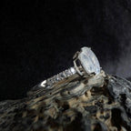 Large natural rainbow moonstone & white topaz ring | 925 Sterling Silver