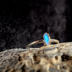 Natural rainbow moonstone minimalist ring | 925 sterling silver