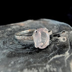 Large natural pink quartz and white topaz ring | 925 sterling silver