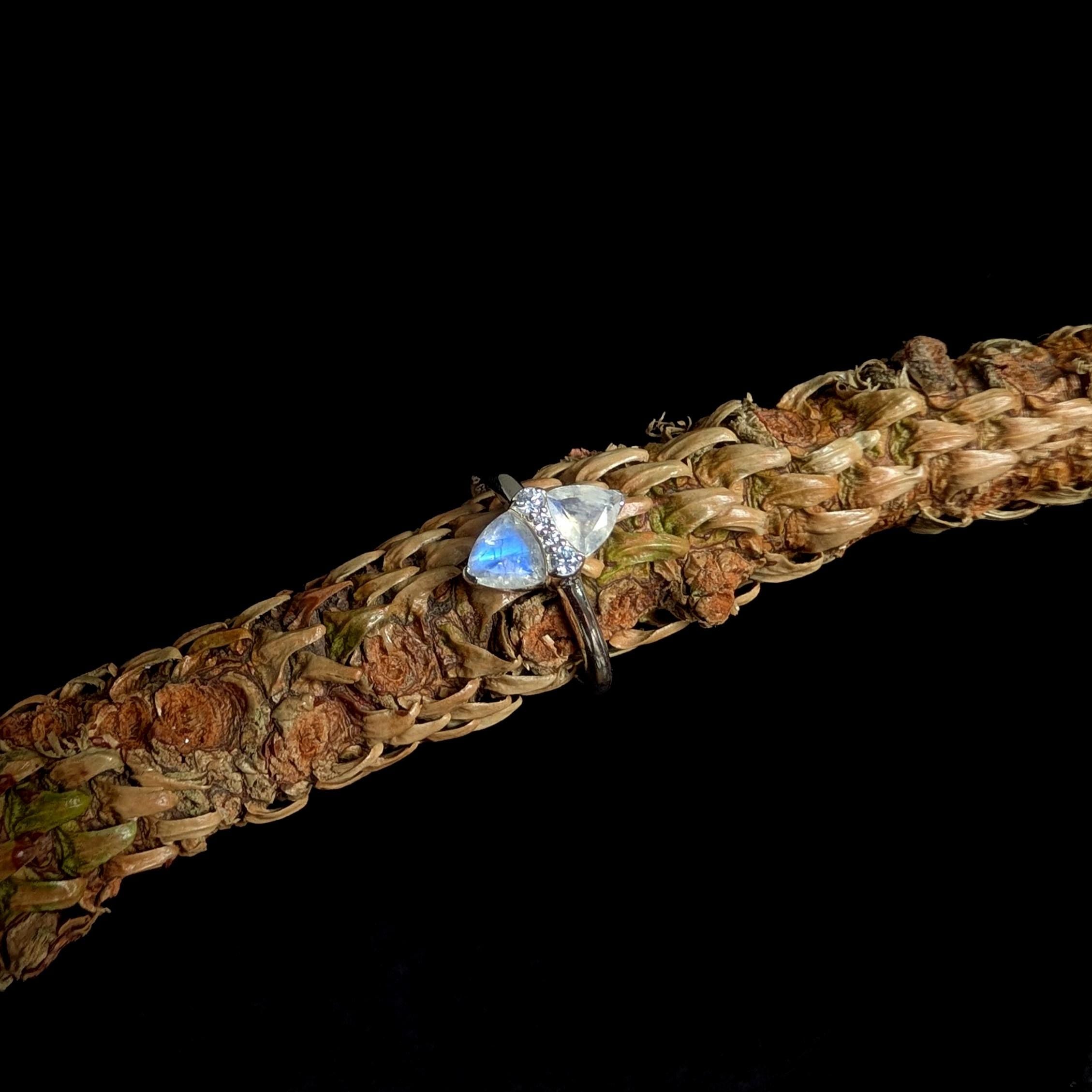 Marquise rainbow moonstone ring | 925 Sterling Silver