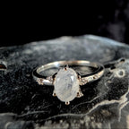 Oval rainbow moonstone and white topaz ring | 925 Sterling Silver