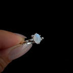 Oval rainbow moonstone and white topaz ring | 925 Sterling Silver