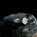 Oval rainbow moonstone and white topaz ring | 925 Sterling Silver