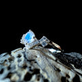 Statement rainbow moonstone & white topaz ring | 925 Sterling Silver