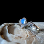 Statement rainbow moonstone & white topaz ring | 925 Sterling Silver