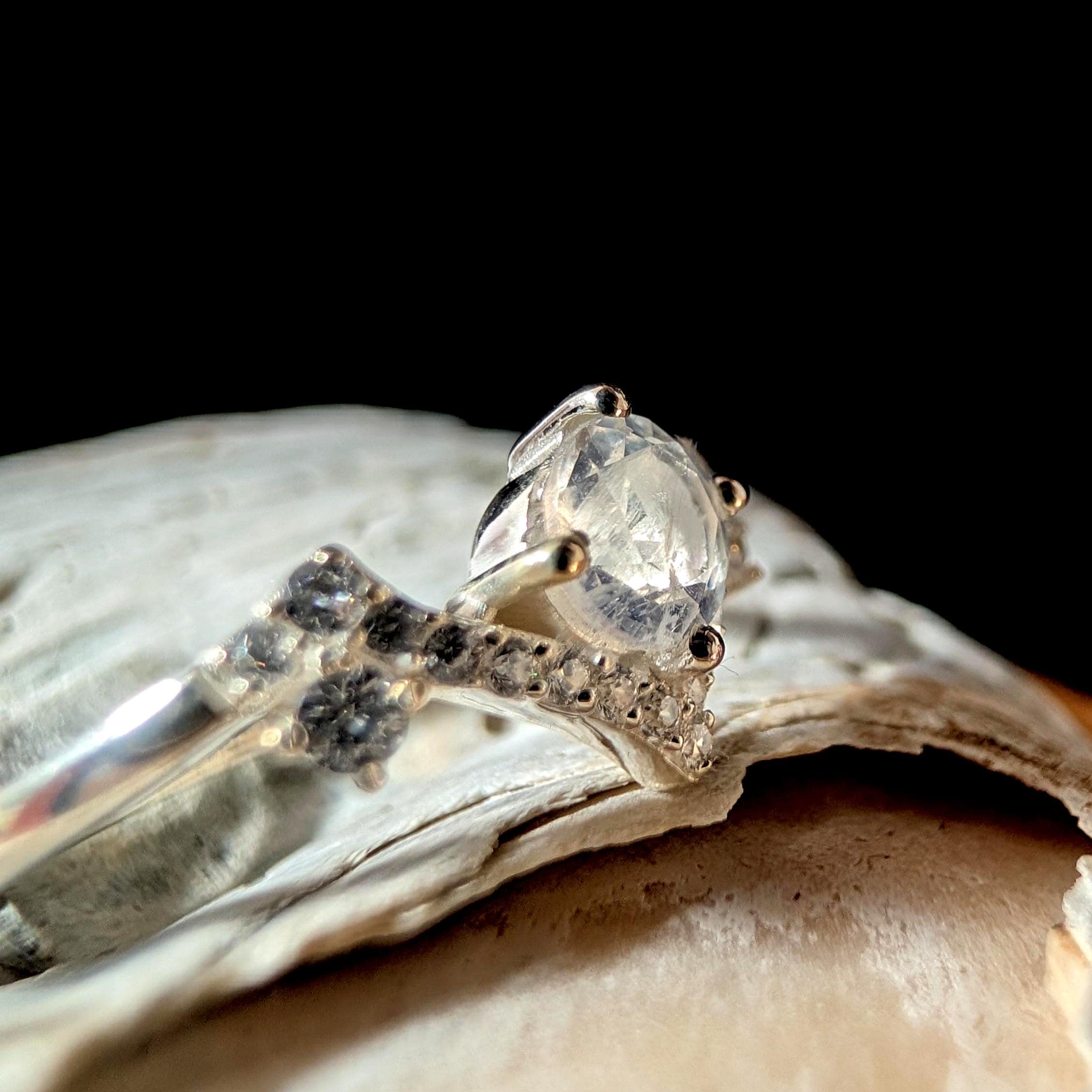 Statement rainbow moonstone & white topaz ring | 925 Sterling Silver