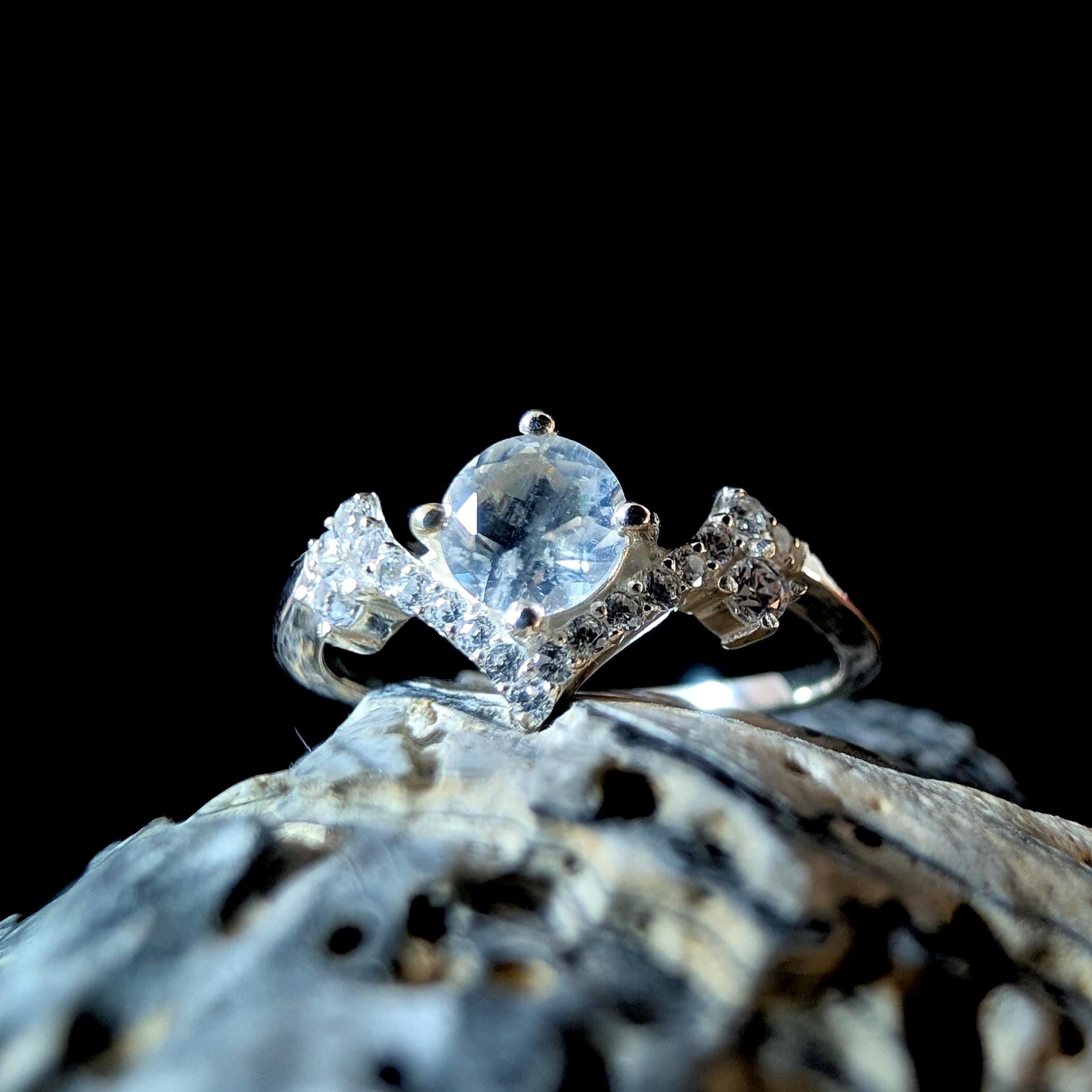 Statement rainbow moonstone & white topaz ring | 925 Sterling Silver