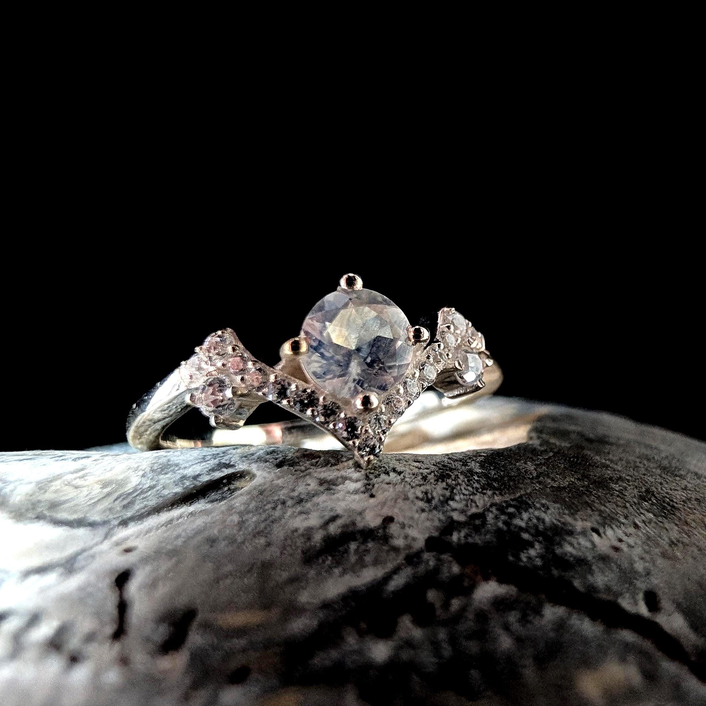 Statement rainbow moonstone & white topaz ring | 925 Sterling Silver