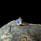 Round rainbow moonstone and white topaz ring | 925 sterling silver