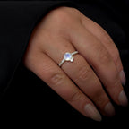 Round rainbow moonstone and white topaz ring | 925 sterling silver