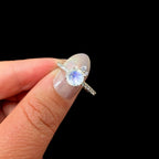 Round rainbow moonstone and white topaz ring | 925 sterling silver