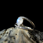 Double band rainbow moonstone & white topaz ring | 925 Sterling Silver