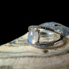 Double band rainbow moonstone & white topaz ring | 925 Sterling Silver