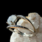 Double band rainbow moonstone & white topaz ring | 925 Sterling Silver