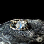 Double band rainbow moonstone & white topaz ring | 925 Sterling Silver
