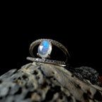 Double band rainbow moonstone & white topaz ring | 925 Sterling Silver