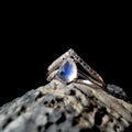 Statement rainbow moonstone & white topaz ring | 925 Sterling Silver
