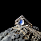 Statement rainbow moonstone & white topaz ring | 925 Sterling Silver