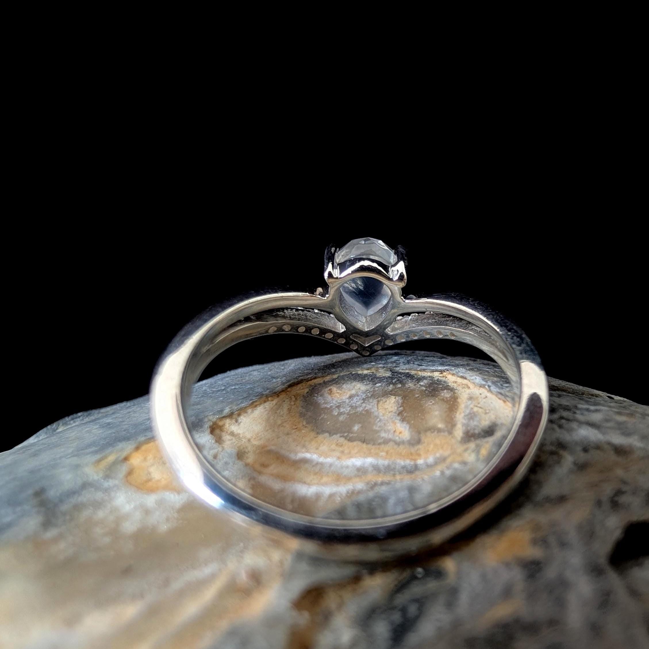 Statement rainbow moonstone & white topaz ring | 925 Sterling Silver