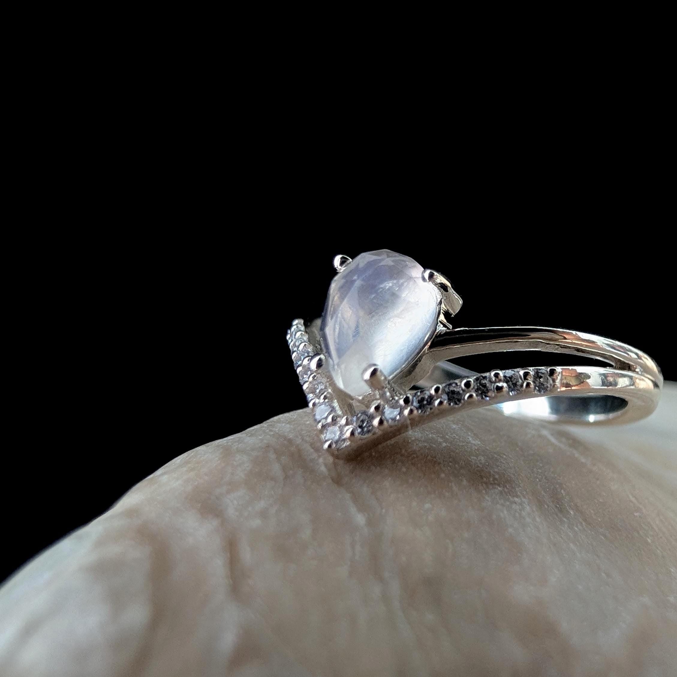 Statement rainbow moonstone & white topaz ring | 925 Sterling Silver