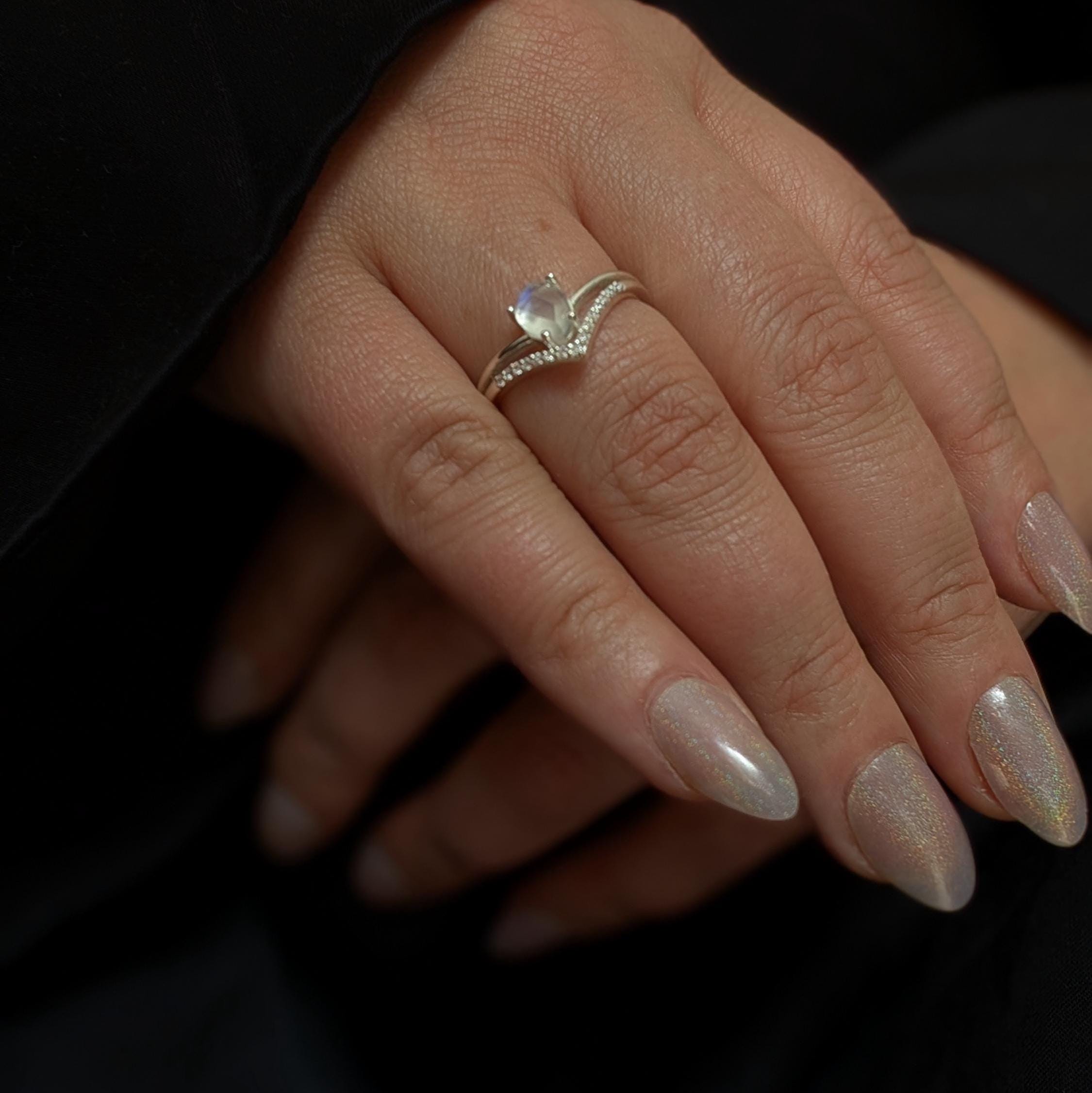 Statement rainbow moonstone & white topaz ring | 925 Sterling Silver
