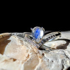 Statement rainbow moonstone & white topaz ring | 925 Sterling Silver