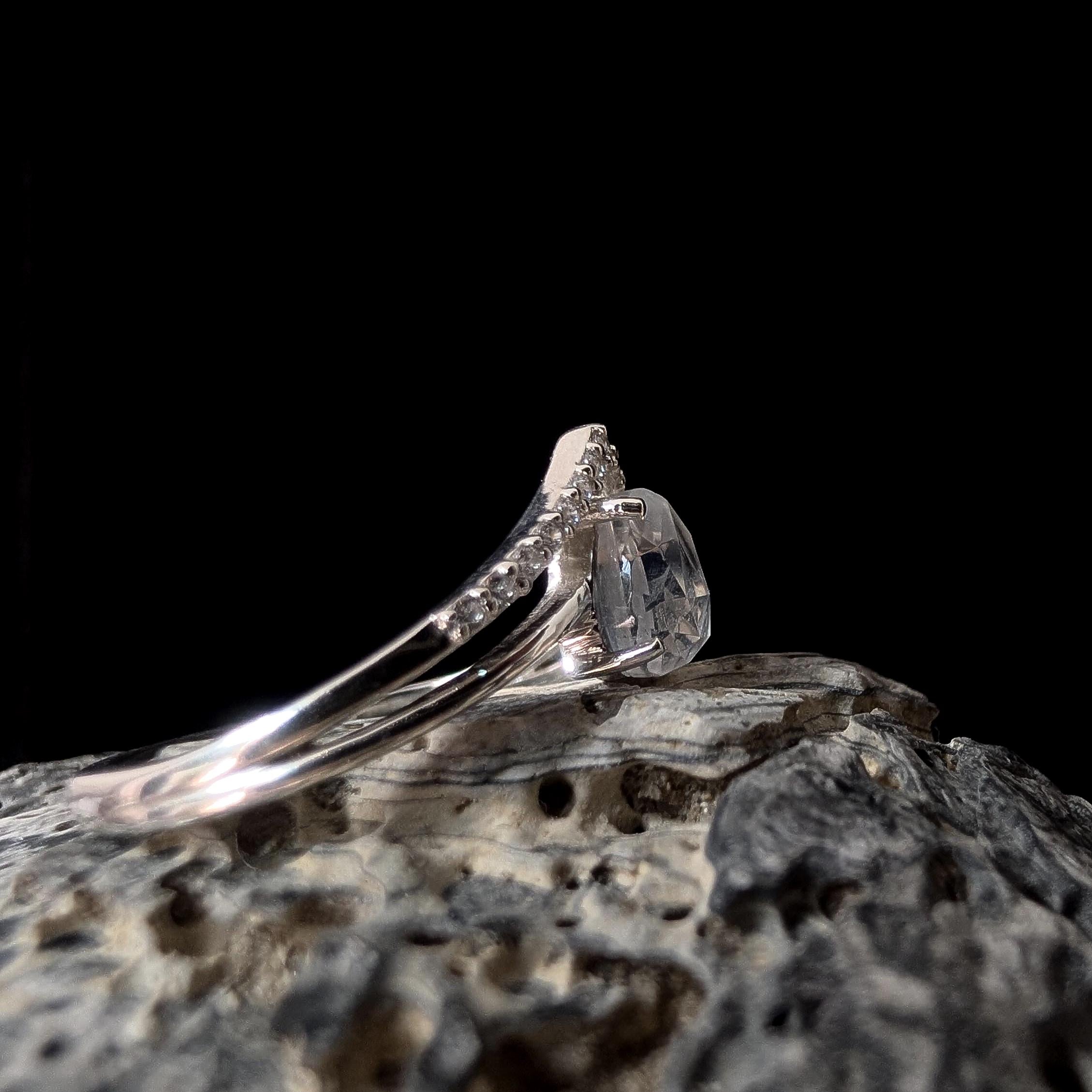 Statement rainbow moonstone & white topaz ring | 925 Sterling Silver