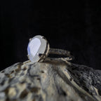 Large natural rainbow moonstone and white topaz ring | 925 Sterling Silver