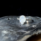 Large natural rainbow moonstone and white topaz ring | 925 Sterling Silver
