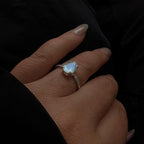 Large natural rainbow moonstone and white topaz ring | 925 Sterling Silver
