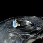 Elegant rainbow moonstone & white topaz ring | 925 Sterling Silver