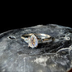 Elegant rainbow moonstone & white topaz ring | 925 Sterling Silver