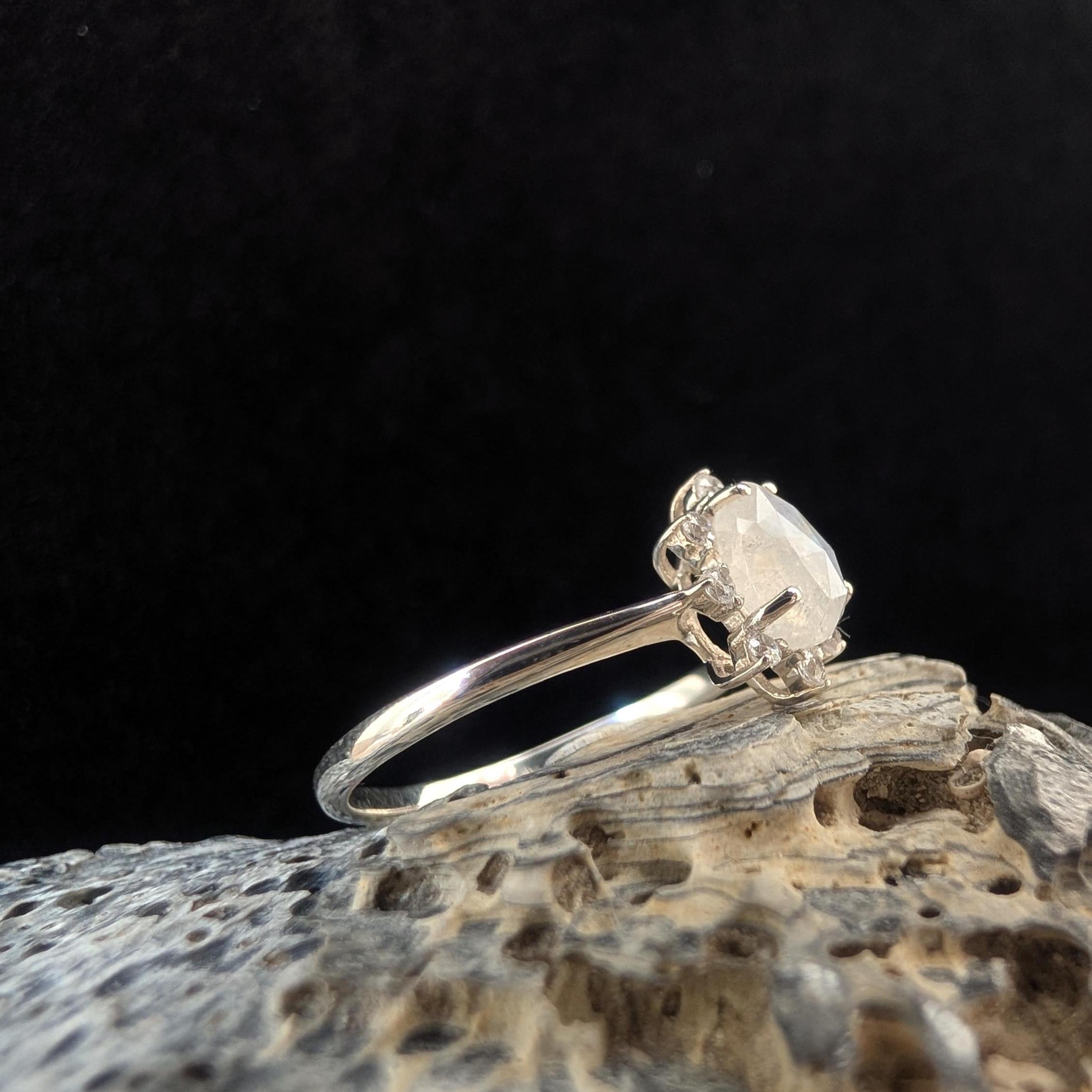 Statement rainbow moonstone & white topaz ring | 925 Sterling Silver