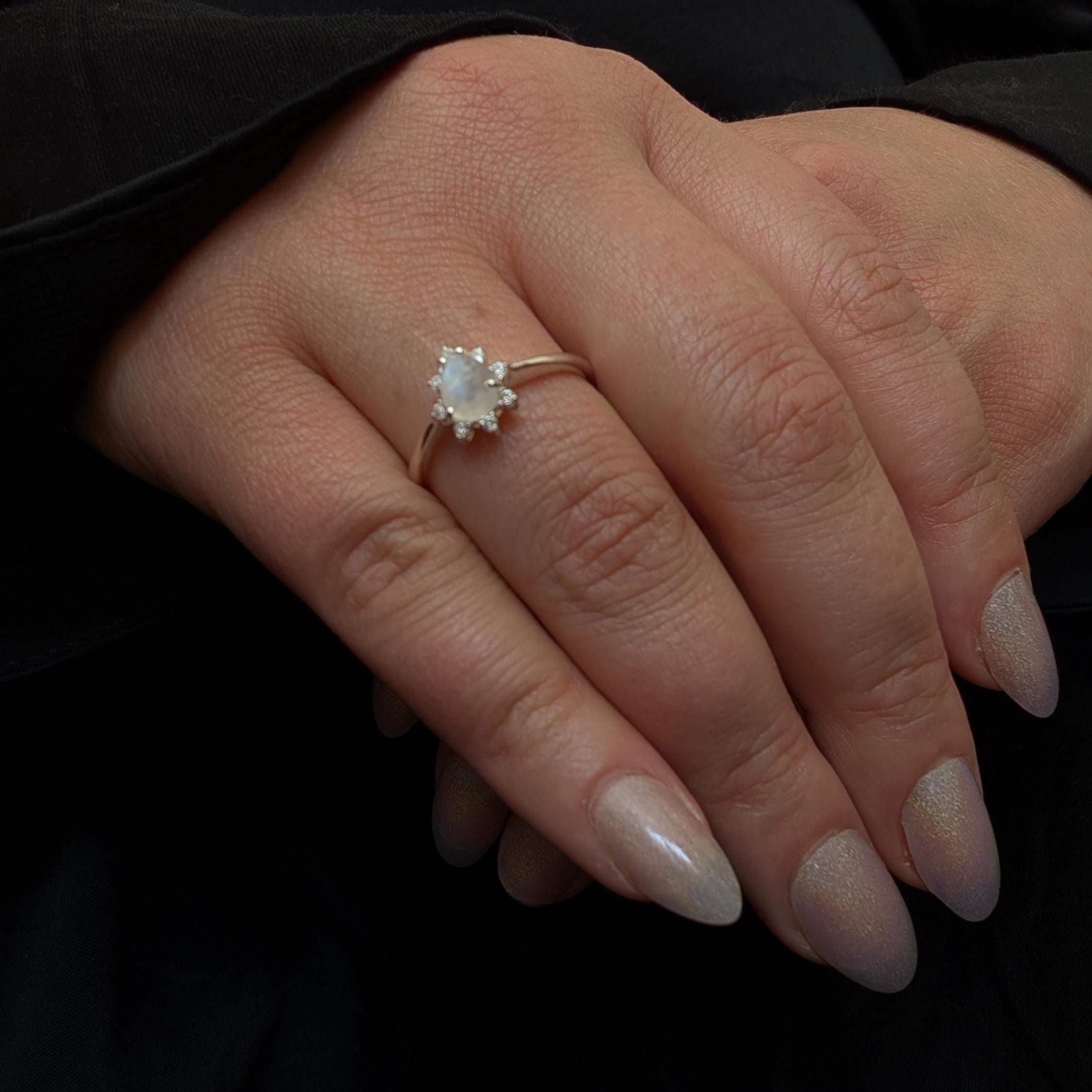 Statement rainbow moonstone & white topaz ring | 925 Sterling Silver