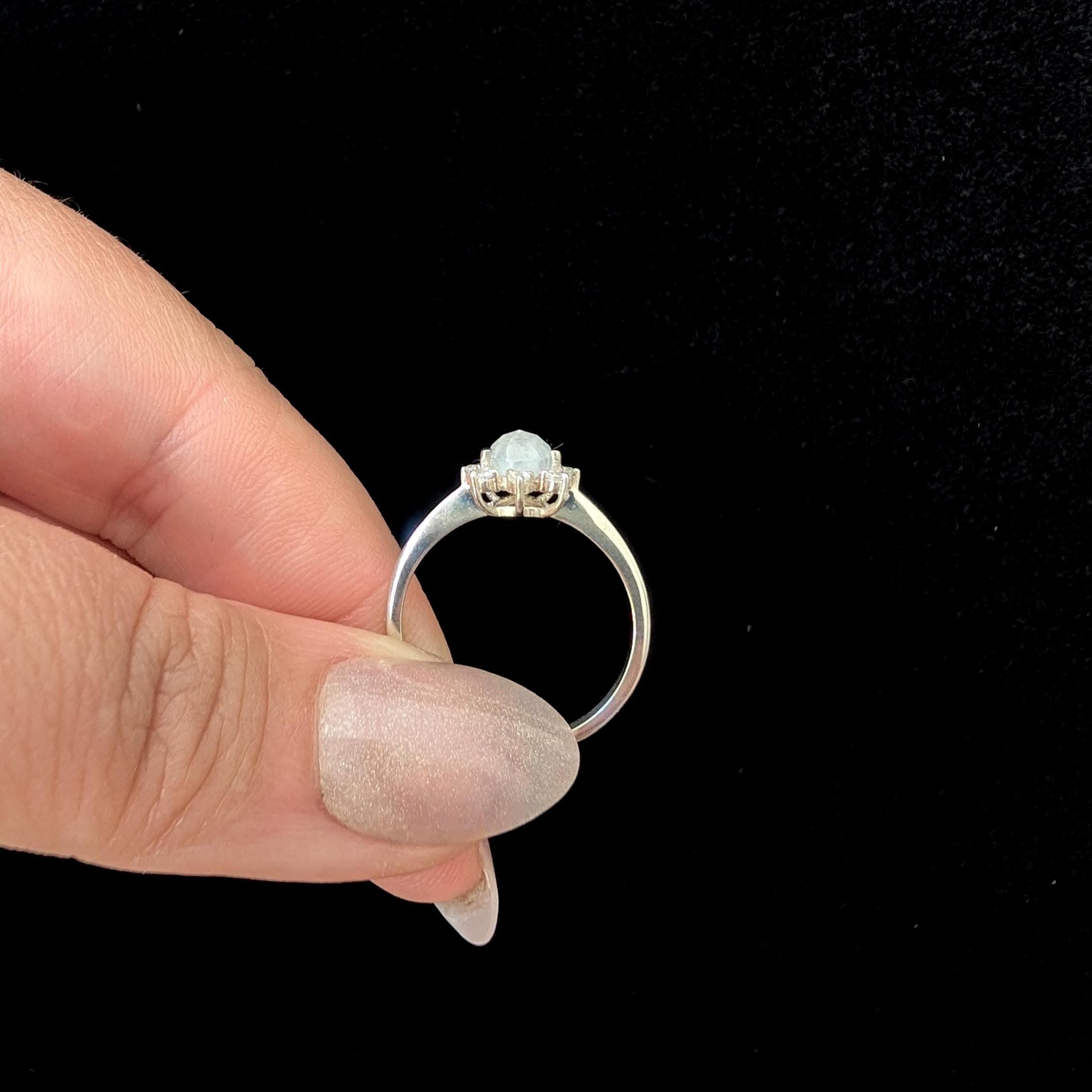 Statement rainbow moonstone & white topaz ring | 925 Sterling Silver