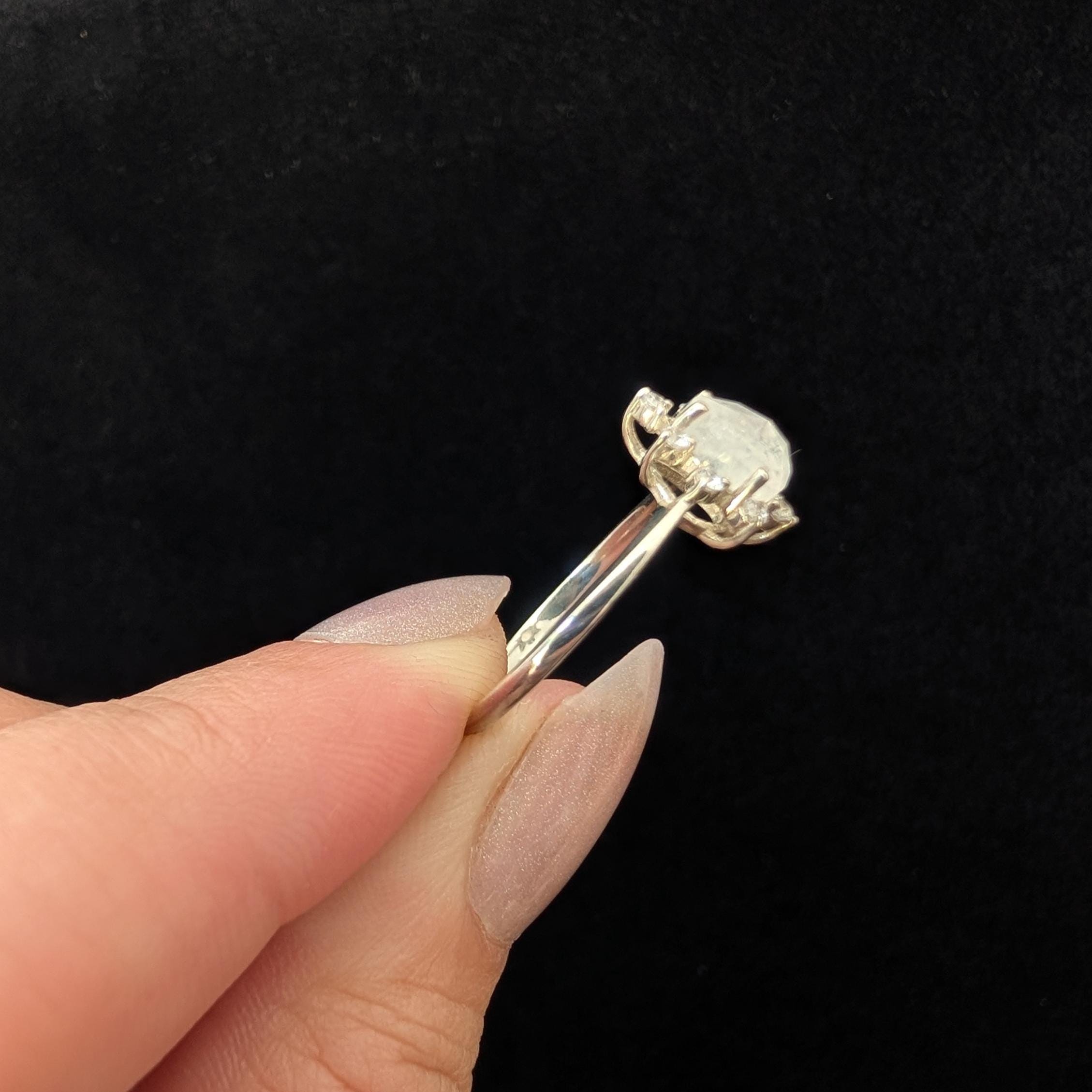 Statement rainbow moonstone & white topaz ring | 925 Sterling Silver