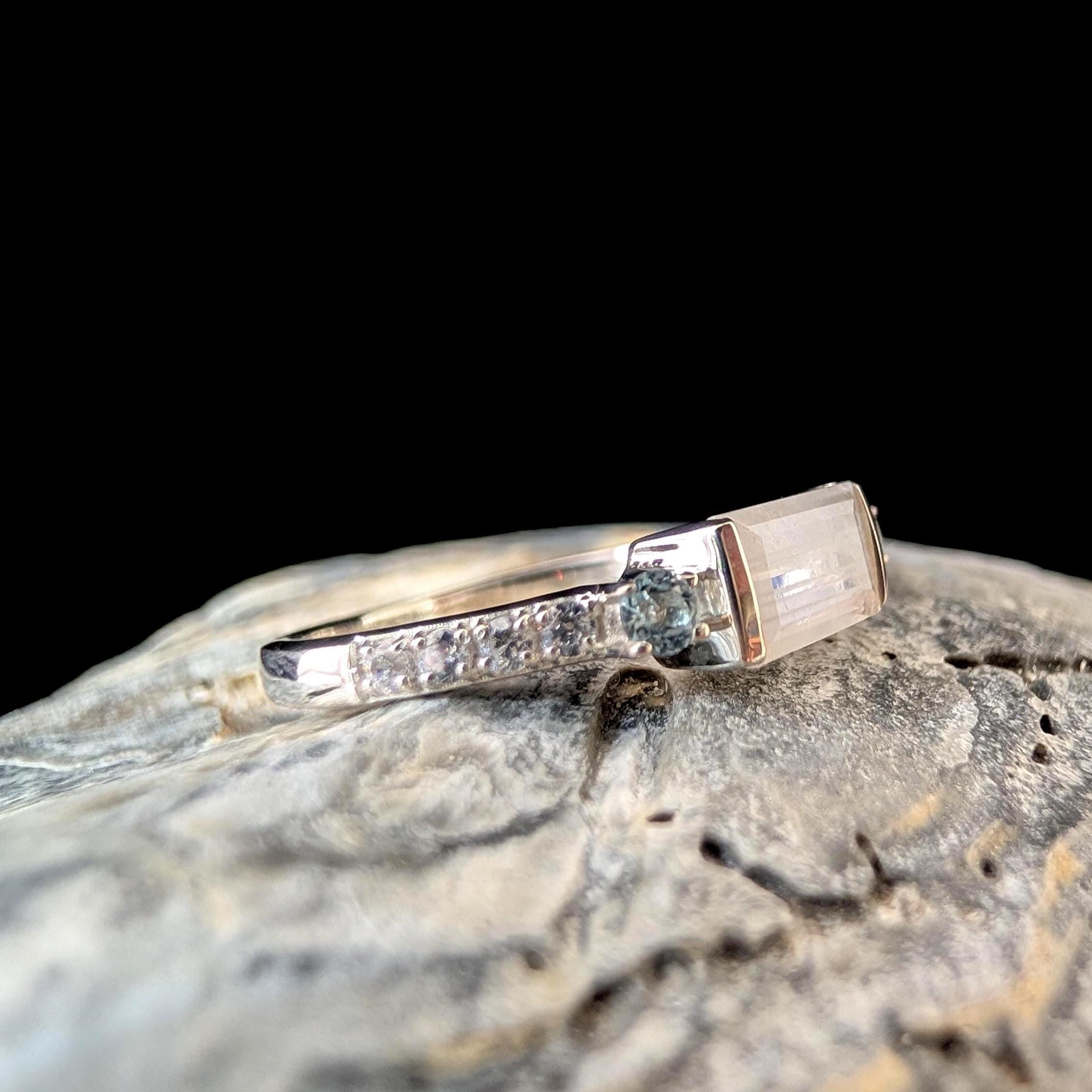Statement rainbow moonstone and blue topaz ring | 925 Sterling Silver