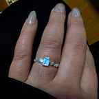 Statement rainbow moonstone & white topaz ring | 925 Sterling Silver