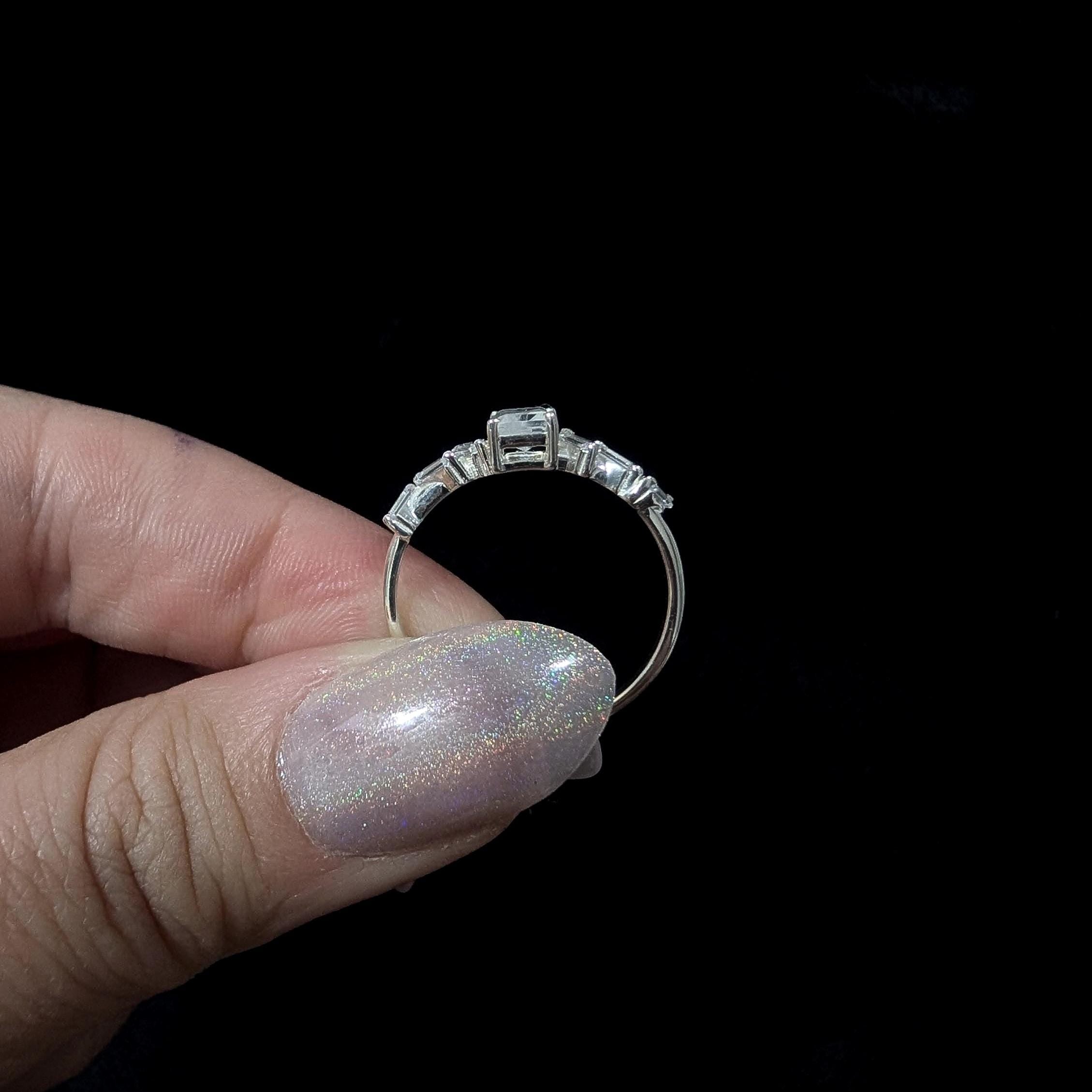 Statement rainbow moonstone & white topaz ring | 925 Sterling Silver