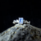 Statement rainbow moonstone & white topaz ring | 925 Sterling Silver