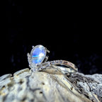 Elegant rainbow moonstone & blue topaz ring | 925 Sterling Silver