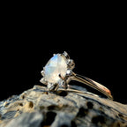 Statement rainbow moonstone & white topaz ring | 925 Sterling Silver