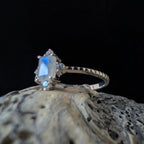 Large rainbow moonstone statement ring | 925 Sterling Silver