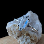 Large rainbow moonstone statement ring | 925 Sterling Silver