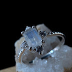 Large rainbow moonstone statement ring | 925 Sterling Silver