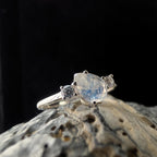 Pear rainbow moonstone and white topaz ring | 925 Sterling Silver