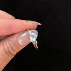 Pear rainbow moonstone and white topaz ring | 925 Sterling Silver