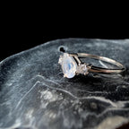 Pear rainbow moonstone and white topaz ring | 925 Sterling Silver