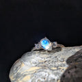 Pear rainbow moonstone and white topaz ring | 925 Sterling Silver
